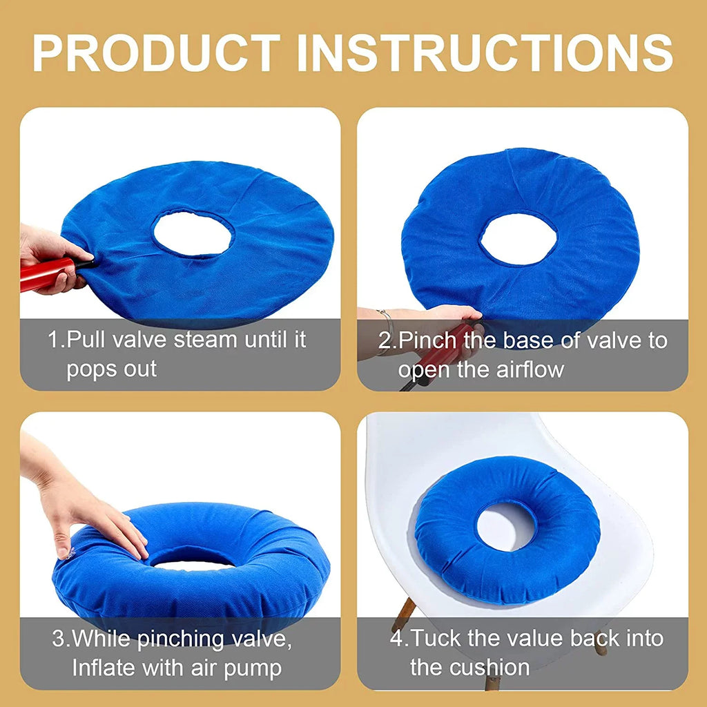 Zonon 2 Pieces Inflatable Donut Cushion Inflatable Ring Cushion Chair 15 Inch Round Inflatable Cushion Portable Donut Cushion Pillow for Home Office Chair Wheelchair Car, 2 Colors (Blue, Red)