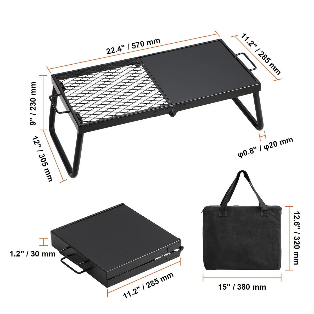 Folding Campfire Grill Portable Camping Fire Pit Steel Outdoor BBQ Picnic
