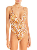 Jonathan Simkhai Womens Ingrid Floral Deep V-Neck One-Piece Swimsuit