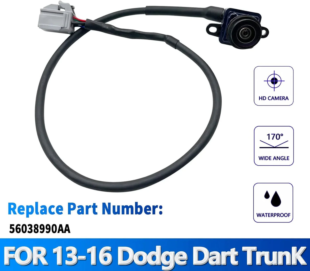 Rear View Back Up Camera Multiangle Views Compatible with Dodge Trunk Lid Mounted 2013-2016 Replaces 56038990AA