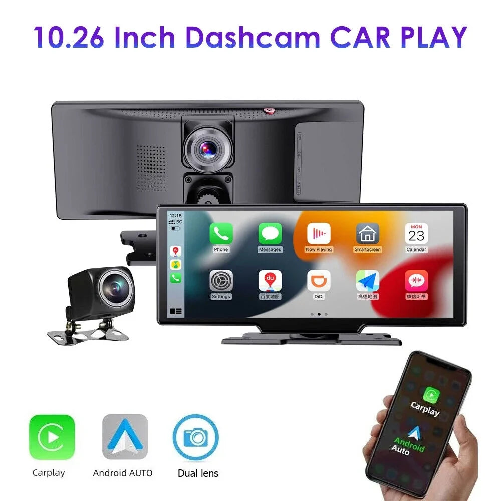 KingFurt T91 Dash Camera with 2K 1080P Dual Lens - Enhanced Recording, Wireless Connectivity, Android Auto, Touch Screen, WiFi