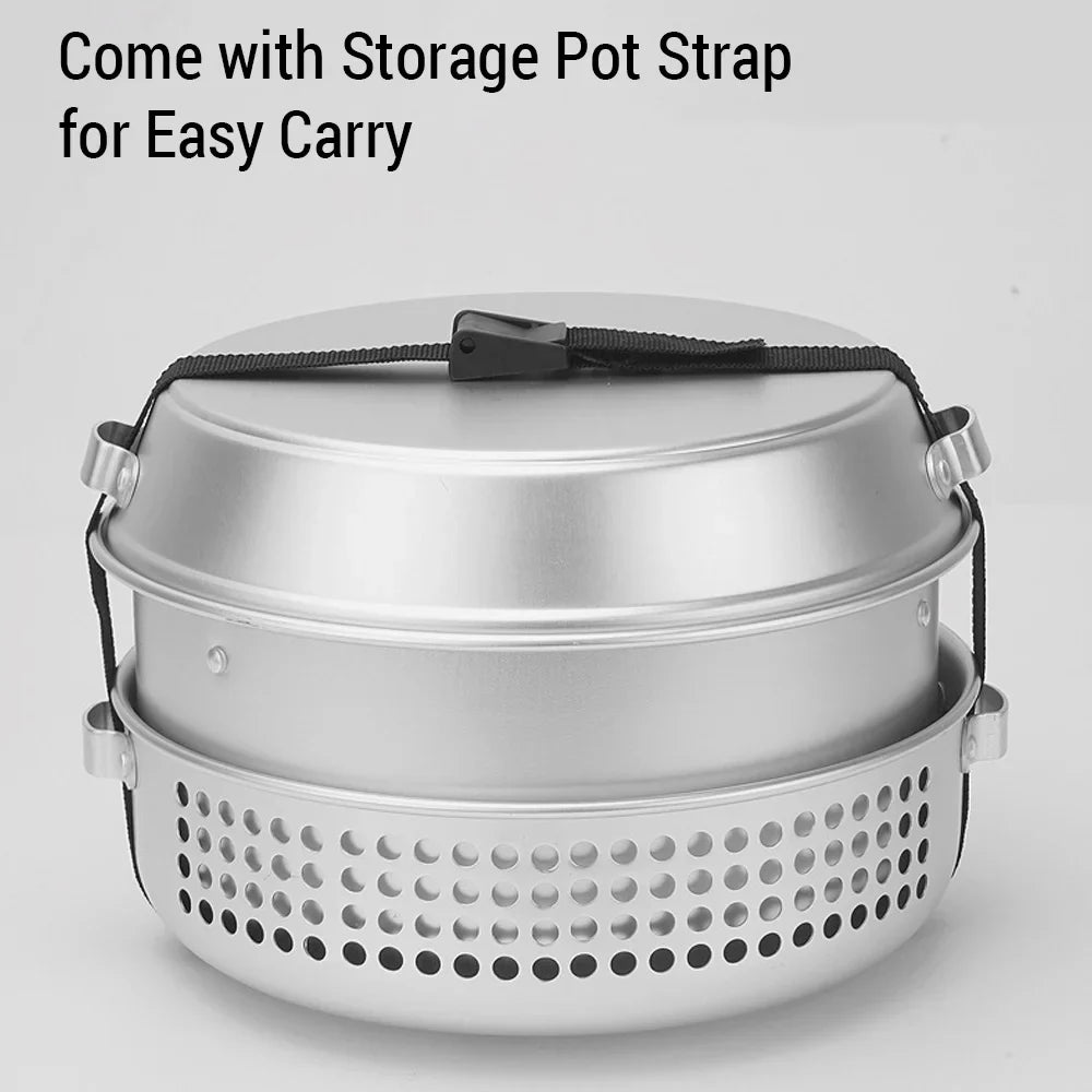 Htovila Camping Stove Kit, 10pcs Camping Pot Pan Stove Set for Cooking Backpacking, Portable Kitchenware for Adventures
