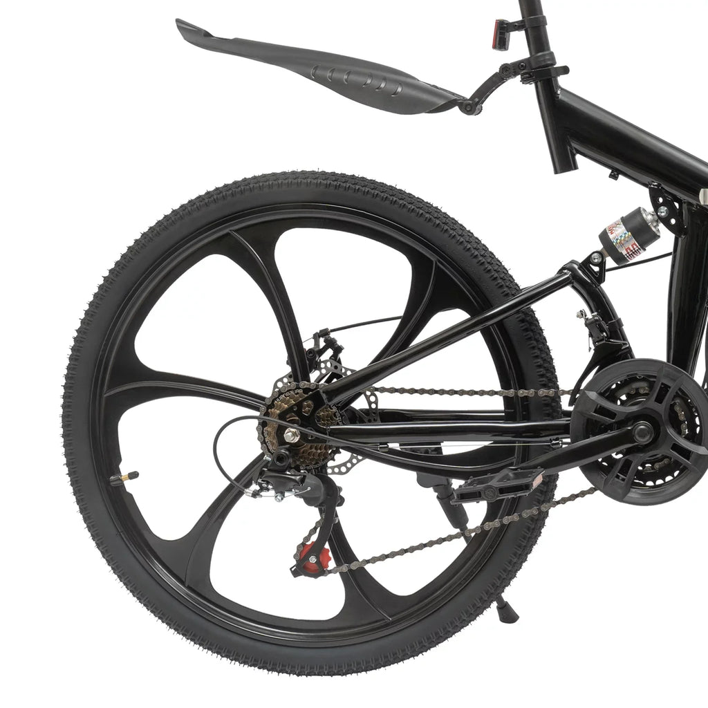 Folding Mountain Bike, 26" 21-Speed Height Adjustable Steel Frame Shifter City Two-wheeler for Men & Women Double Disc Brake Black