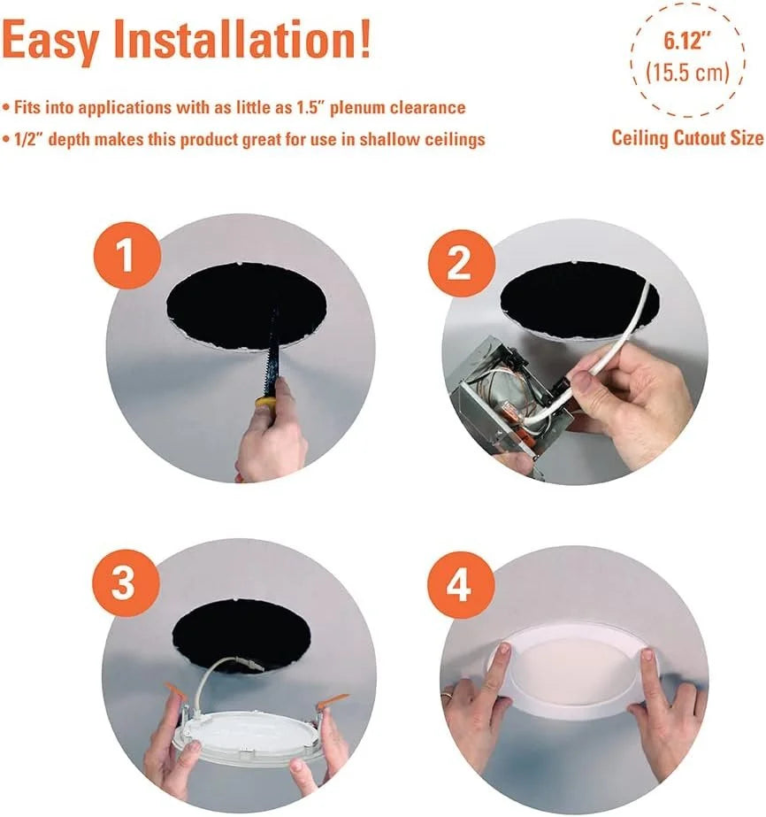 HALO 6 inch Recessed LED Ceiling & Shower Disc Light Canless Ultra Thin Downlight 5 CCT Selectable - White - 6 Pack