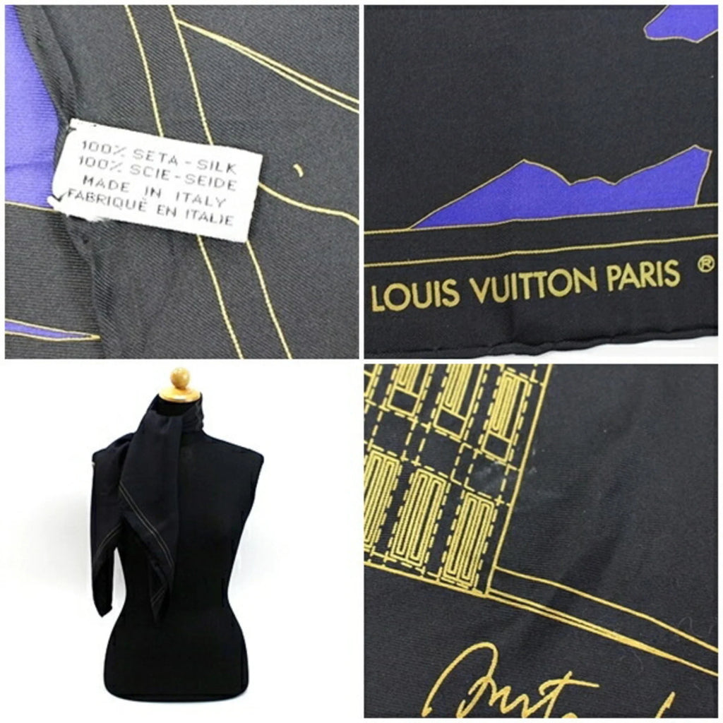 Pre-Owned Louis Vuitton Silk Scarf Muffler Black Women's (Good)