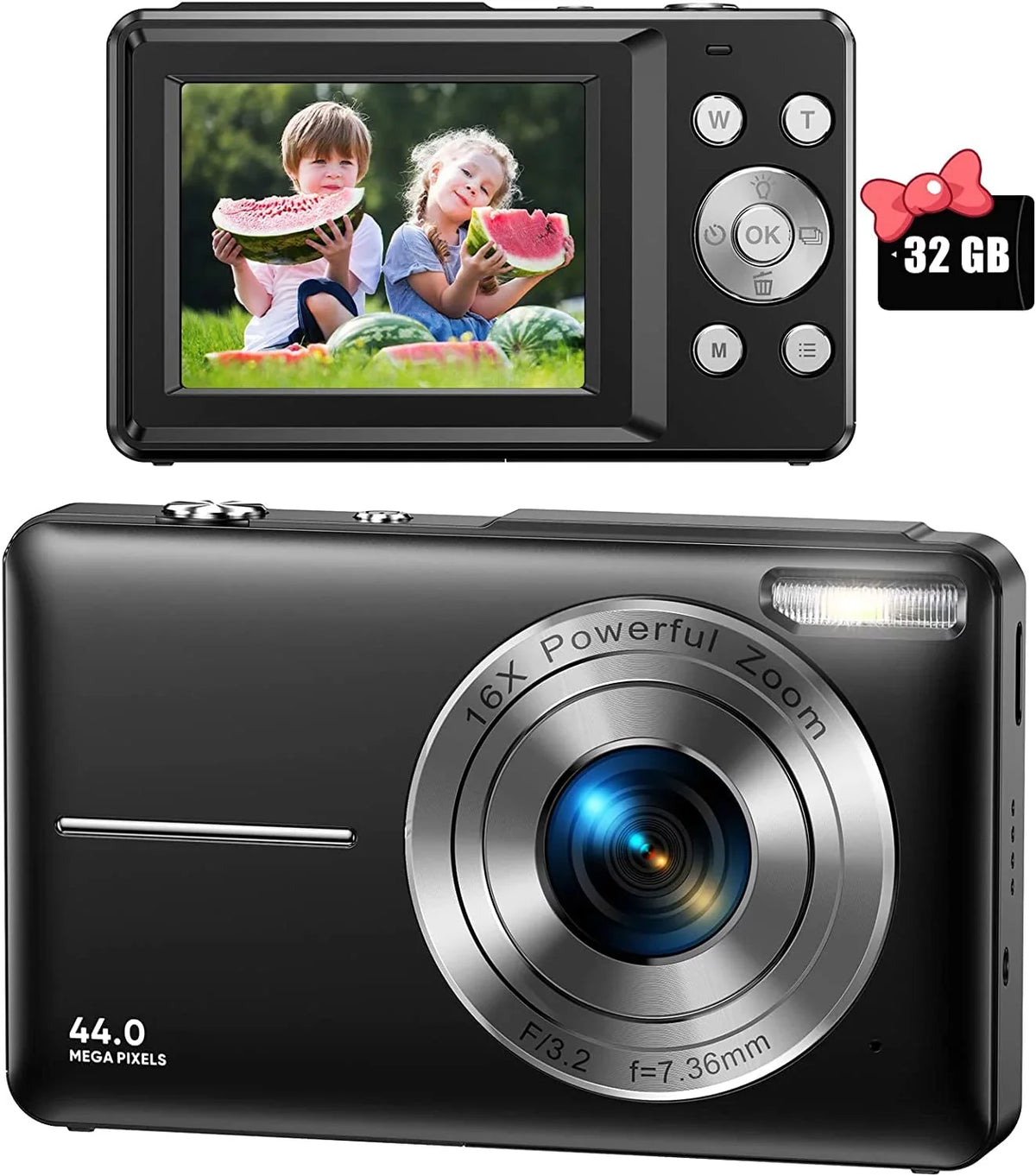 Digital Camera, FHD 1080P Digital Camera for Kids Video Camera with 32GB SD 16X Digital Zoom, Compact Point