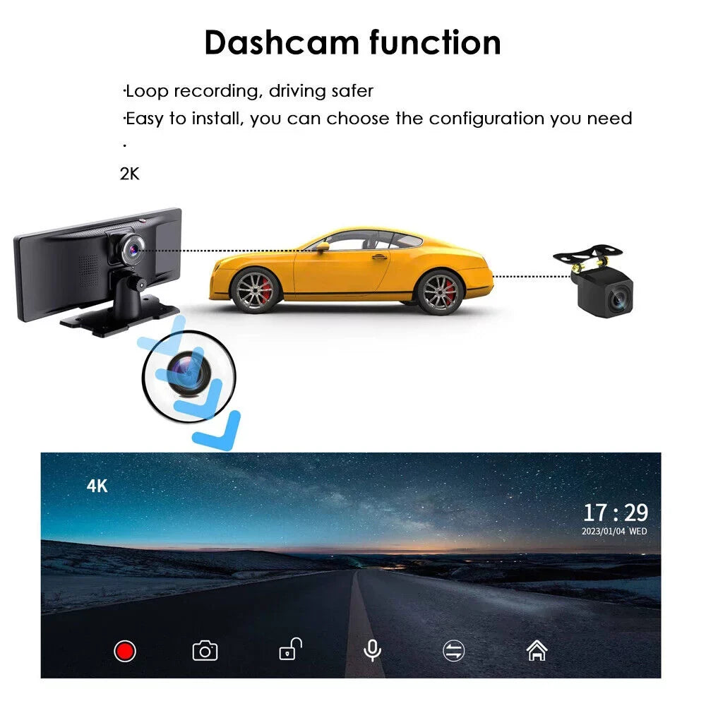 KingFurt T91 Dash Camera with 2K 1080P Dual Lens - Enhanced Recording, Wireless Connectivity, Android Auto, Touch Screen, WiFi