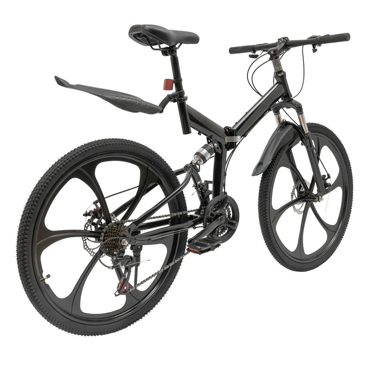 Folding Mountain Bike, 26" 21-Speed Height Adjustable Steel Frame Shifter City Two-wheeler for Men & Women Double Disc Brake Black