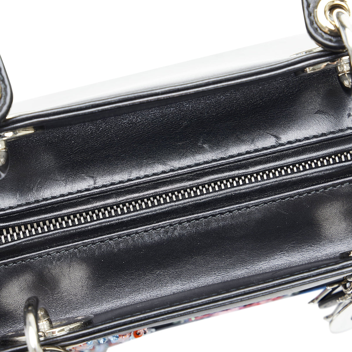 Pre-Owned Authenticated Medium Judgement Lady Dior Calf Leather Black Satchel Unisex (Good)