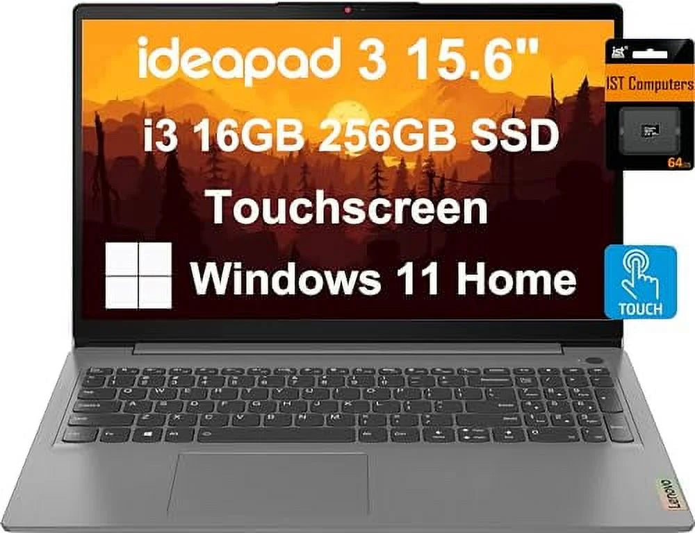 IdeaPad 3 3i Laptop (15.6" FHD Touchscreen, Intel Core i3-1115G4, 16GB RAM, 256GB SSD) Narrow Bezel, Webcam, 12-Hr Long Battery Life, NumPad, IST SD, Win 11 Home, Home & School - Grey
