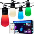 MINGFENG Smart Color Changing String Lights, 96 ft, 30 Lightweight RGB LED Patio Lights, Weatherproof, Customizable, Wi-Fi App Control, Dimmable Outdoor String Lights, 79617