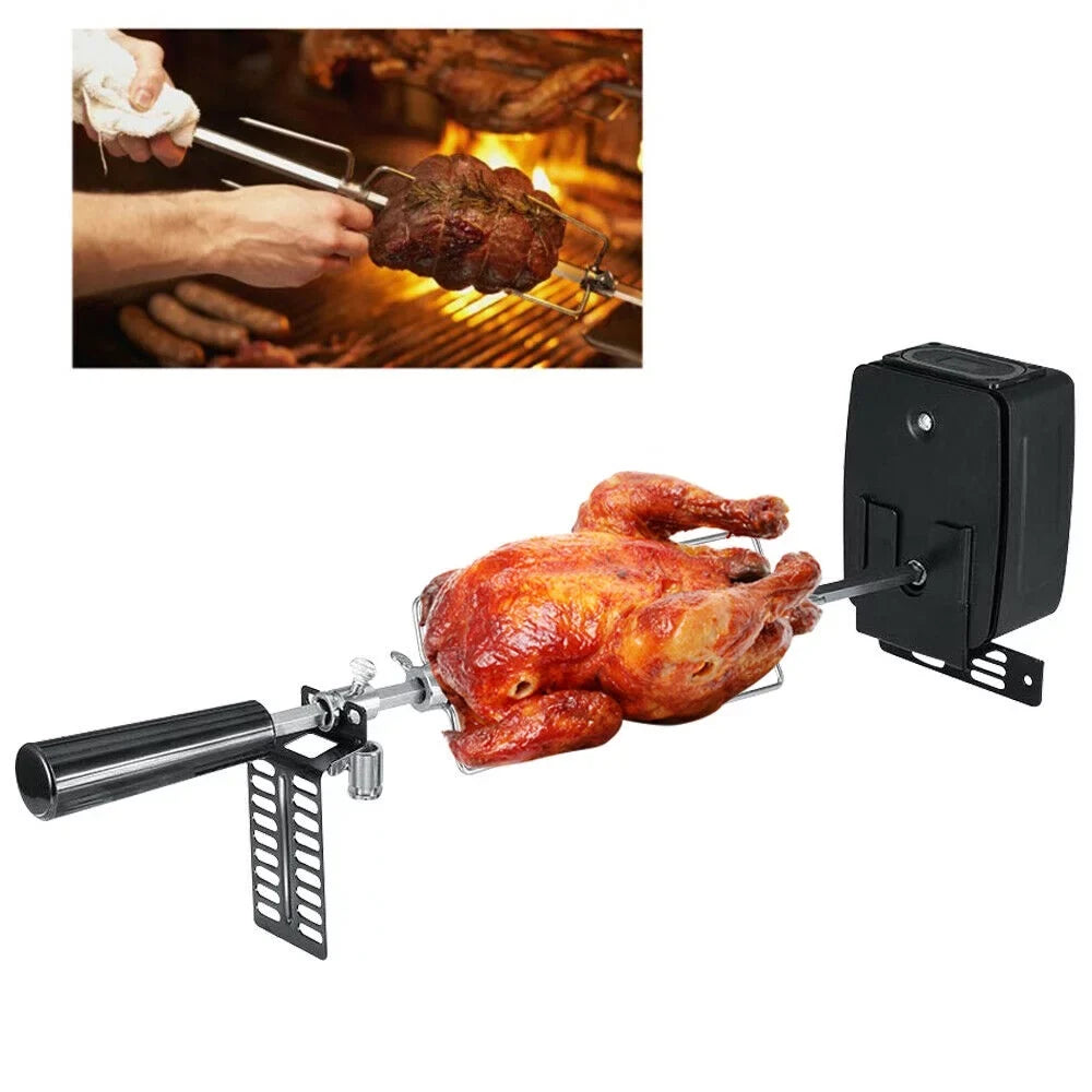 Electric Rotisserie BBQ Grill Roaster Spit Rod Outdoor Barbecue Motor Kit Stainless Steel