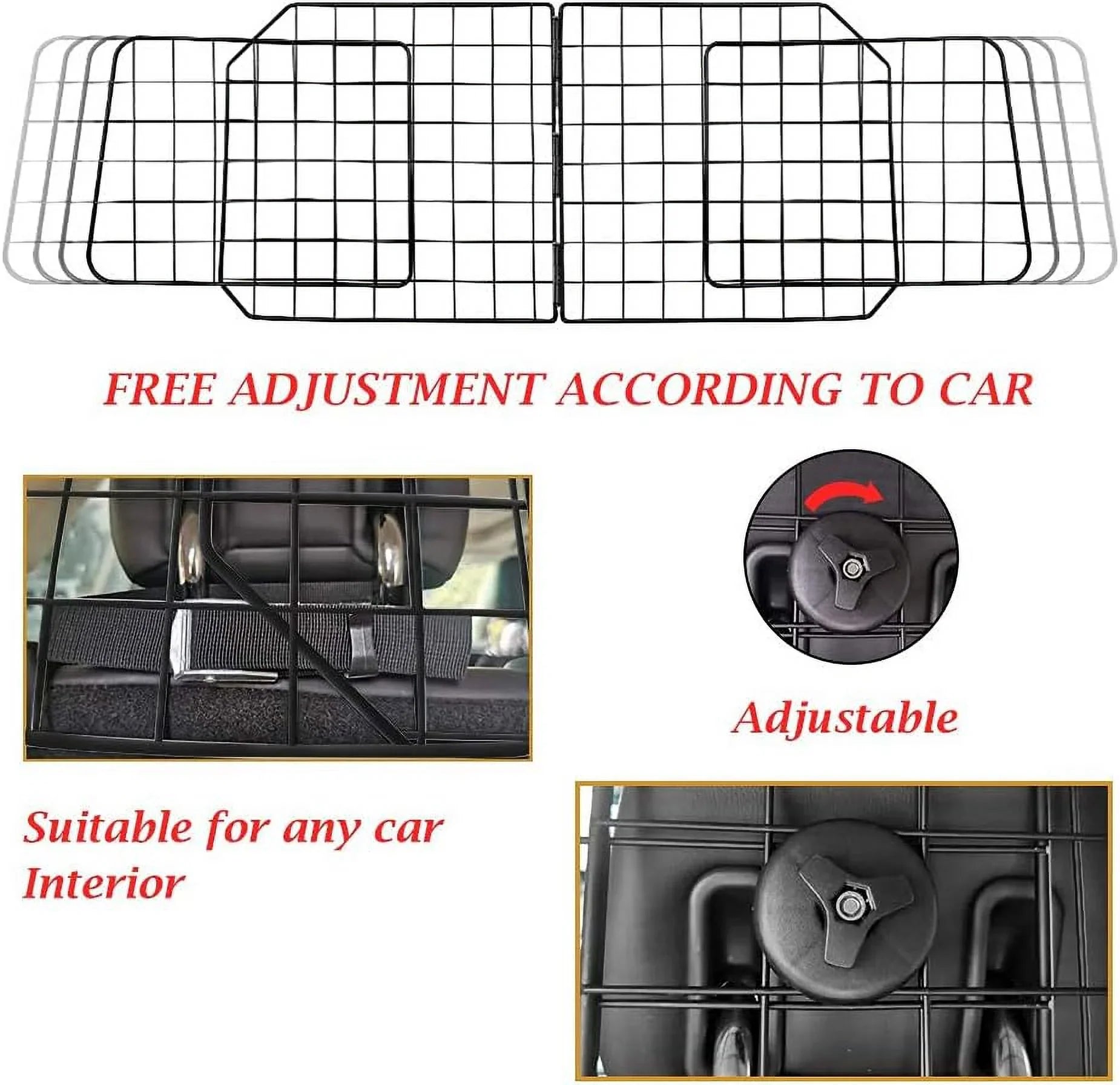 Dog Car Barriers—Heavy Duty Adjustable Wire Pet Cars Barrier with Front Cushion Mesh in Black—Safety Travel Dividers Fence for Vehicles, SUV, Cars