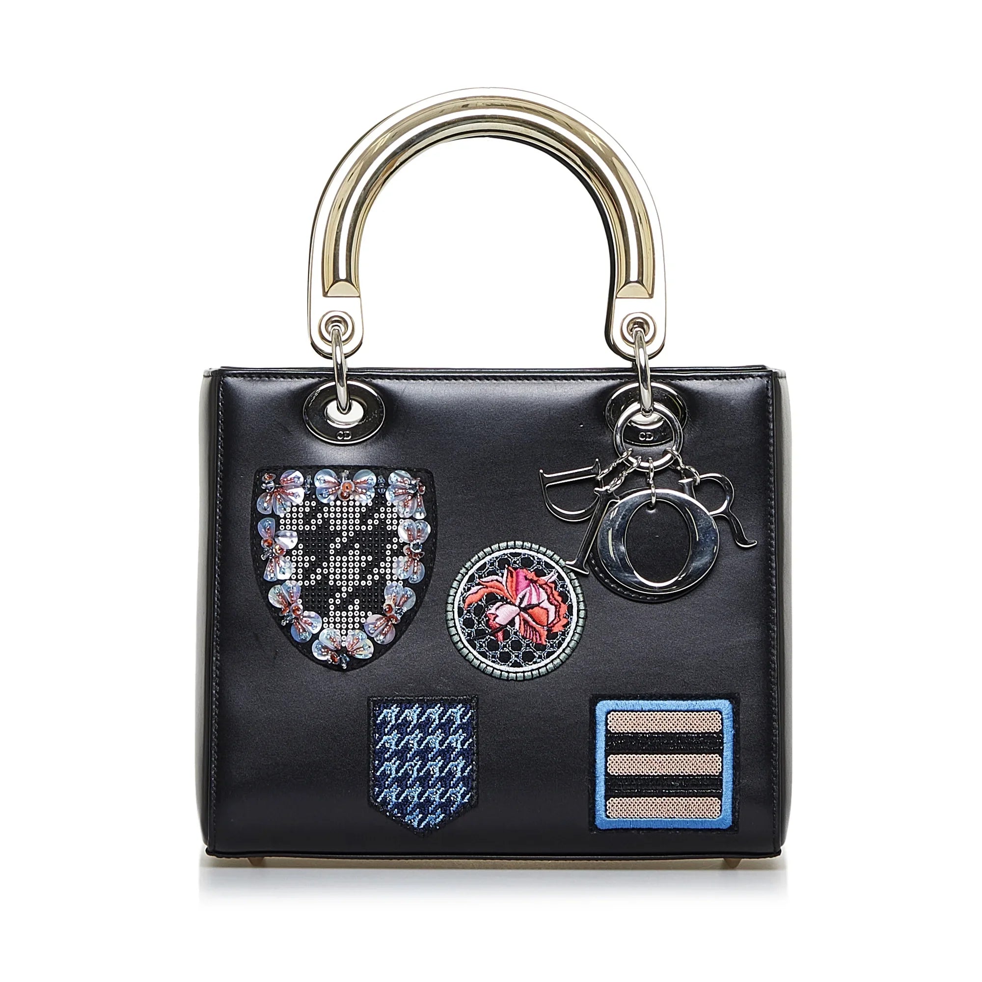 Pre-Owned Authenticated Medium Judgement Lady Dior Calf Leather Black Satchel Unisex (Good)