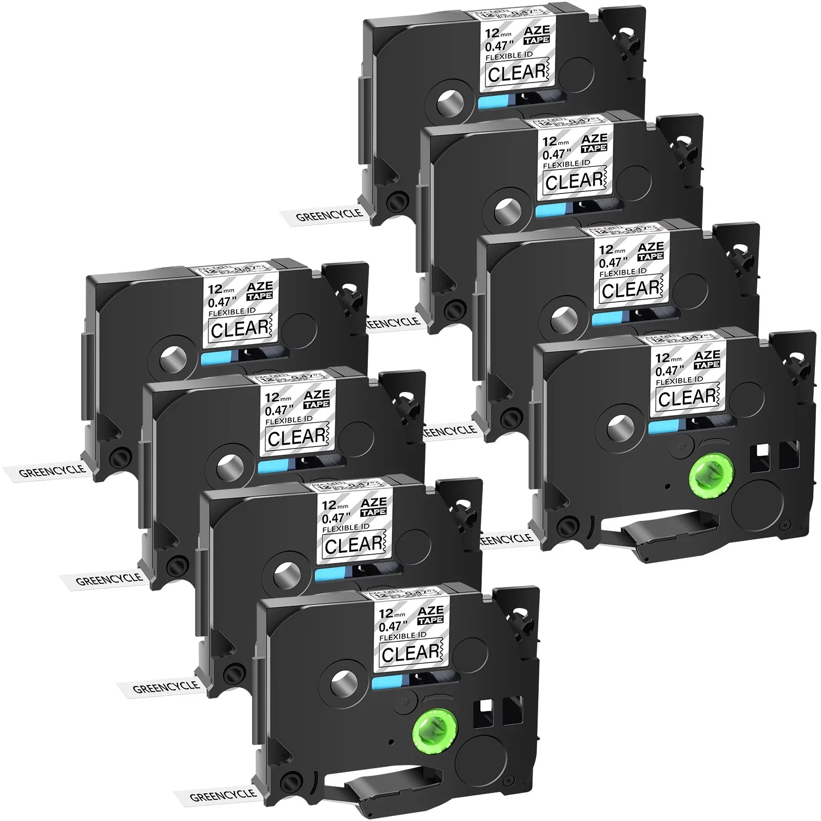 GREENCYCLE 8PK Compatible for Brother P-touch 12mm x 8m Black on Clear TZ TZe TZe-FX131 TZ-FX131 TZe-131 TZ-131 Flexible ID Cable Wire Label Tape
