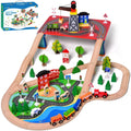 Fun Little Toys 88PCs Wooden Play Set, Enchanting Wooden Train Set for Toddlers Age 3+