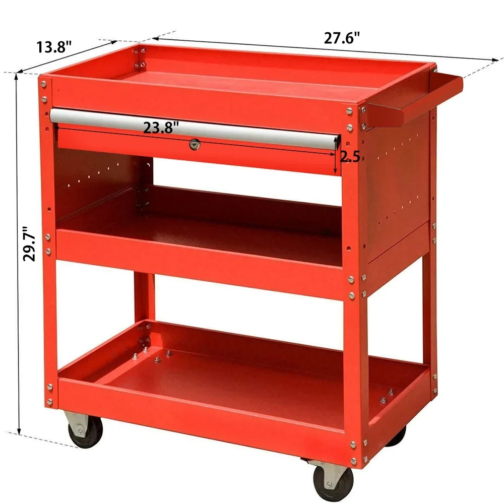 Odaof 3 Tier Rolling Tool Cart,Tool Chest and Tool Organizer with Wheels and Drawer,330 lbs Capacity Utility Cart for Garage Warehouse(Red)