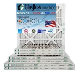 Glasfloss 24x36x1 - MERV 10 -Qty:4 - Furnace Air Filter - Made in USA (Actual Size: 23.5 x 35.5x7/8 inch)