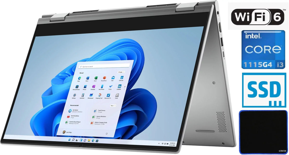 Inspiron 5000 2-in-1 Laptop / 14" HD Touch-Screen / 11th Gen Intel Core i3-1115G4/ 8GB DDR4/ 256GB SSD/ Webcam/ WiFi 6/ Bluetooth/ Win 10/Platinum Silver/ with UltraTech Mouse Pad Bundled