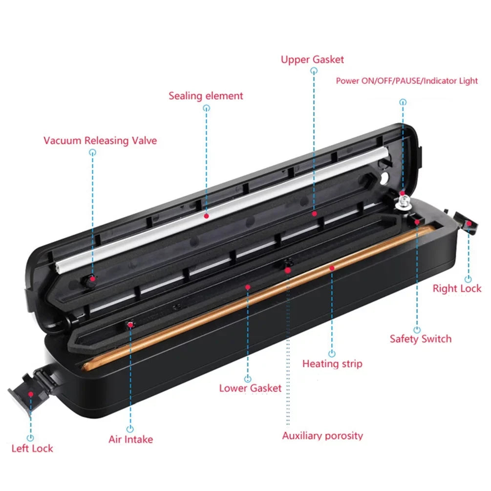 Vacuum Sealer Machine -Fitbest Household Automatic Vacuum Air Sealing System for Food Preservation with 15 Sealer Bags, Black