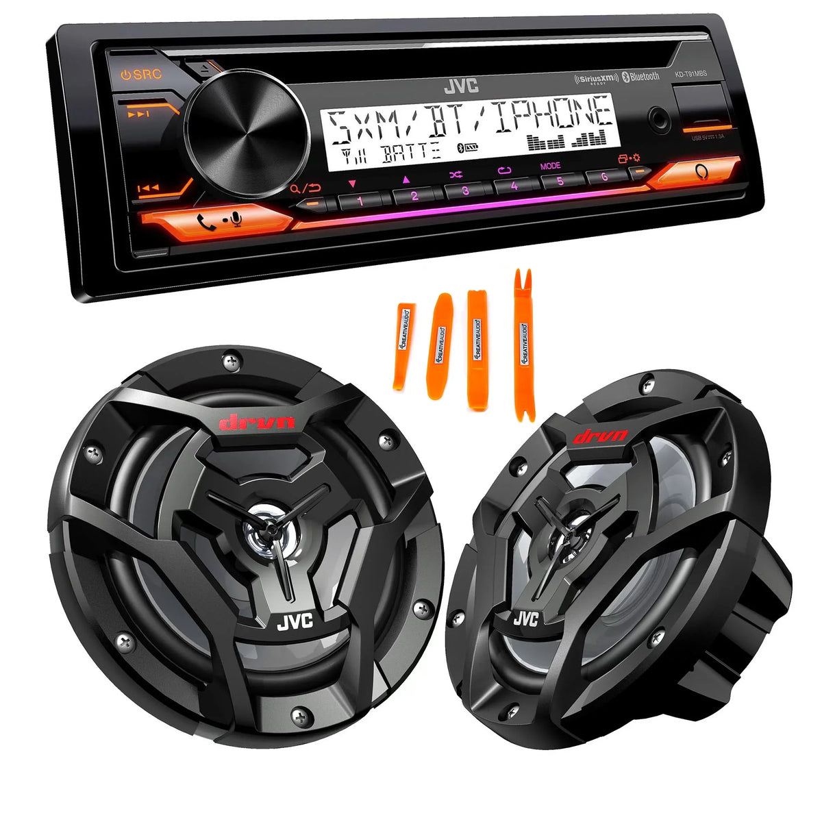 JVC KD-T91MBS Marine Stereo w/ CD, BT, USB, SiriusXM Ready, Amazon Alexa + Pair CS-DR6200M 6.5" Black Marine Speakers