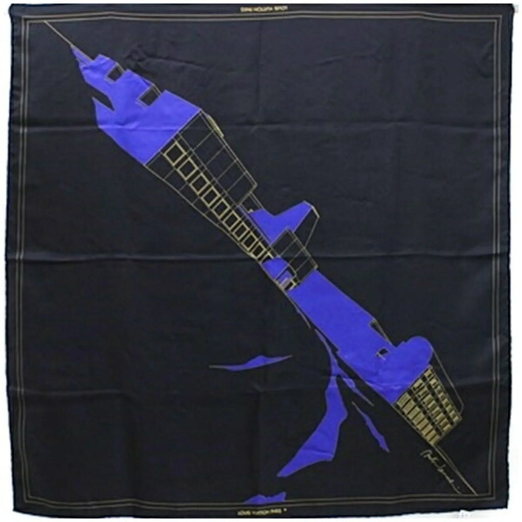 Pre-Owned Louis Vuitton Silk Scarf Muffler Black Women's (Good)