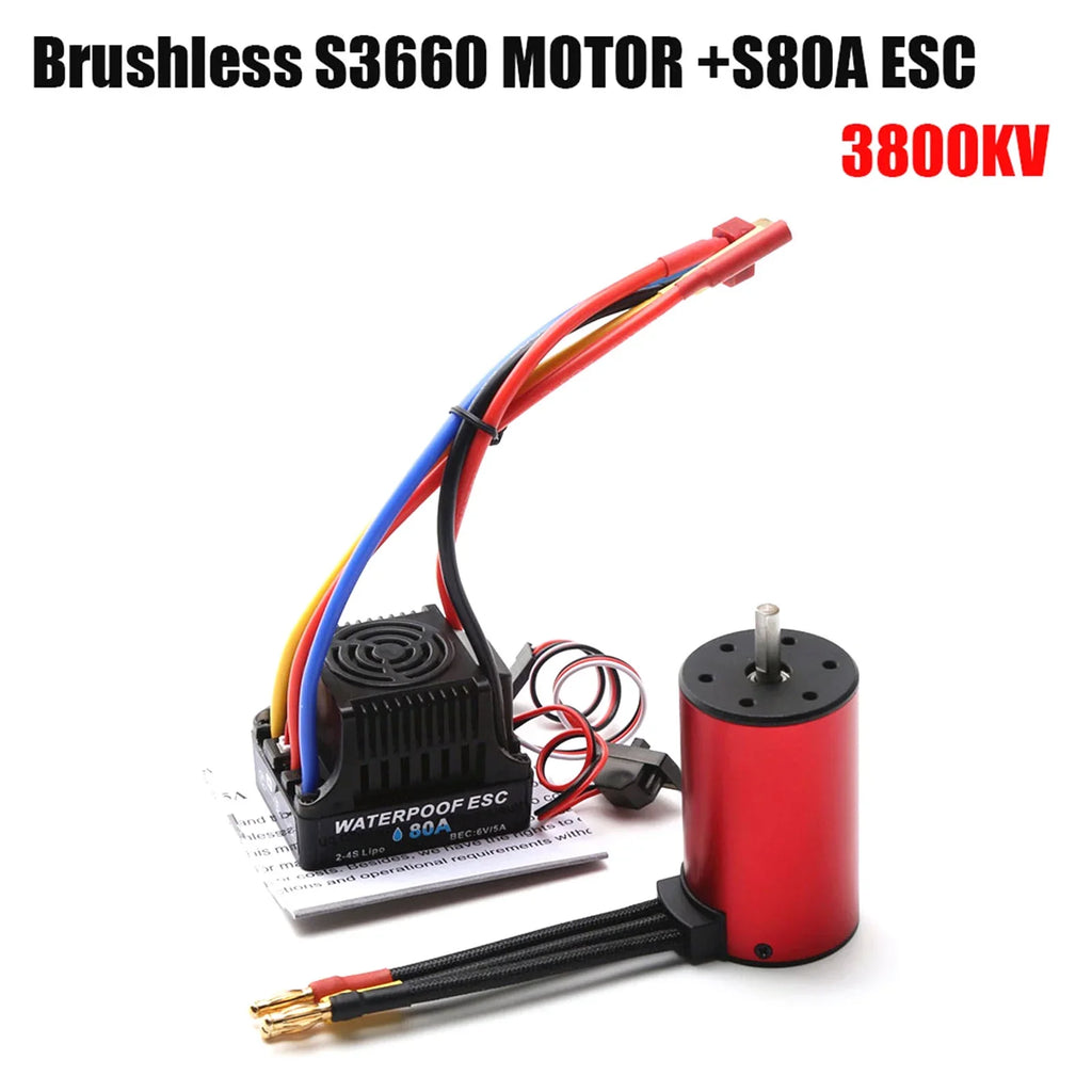 Pristin ESC,3800KV Motor Car S3660 1/8/ 1/10 Waterproof Motor ESC Speed Waterproof ERYUE ESC Combo Set 1/14 car Combo Set 1/8/ Motor 1/14 Car Motor 1/14 Motor ESC Combo