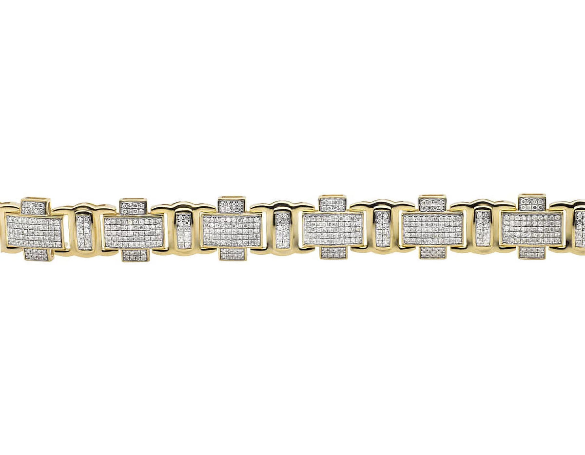 Men's 10K Yellow Gold Pave Genuine Diamond Cross Link Statement Bracelet 8" 4.5ct