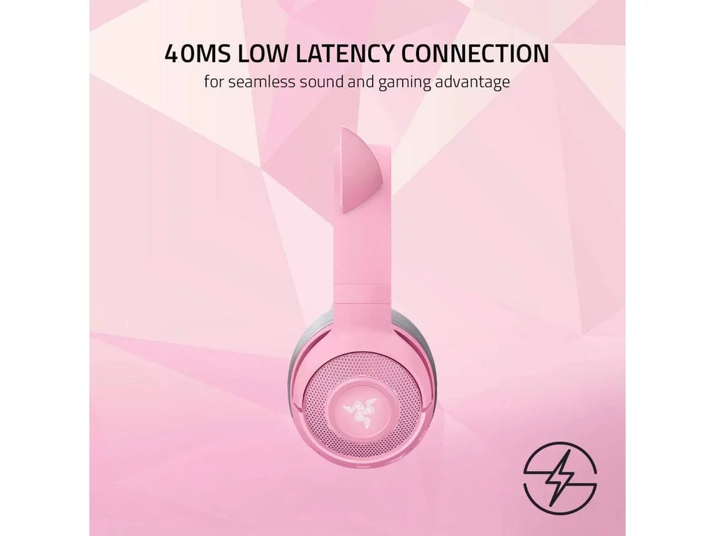 Razer Kraken BT Kitty Edition: Bluetooth 5.0-40ms Low Latency Connection - Custom-Tuned 40mm Drivers - Beamforming Microphone - Powered by Razer Chroma - Quartz Pink