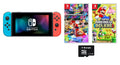 Nintendo Switch Bundle: Mario Kart 8 Deluxe /Super Mario Bros. U Deluxe and Nintendo Switch 32GB Console with Neon Red and Blue Joy-Con| 3 Months Nintendo Switch Online Membership