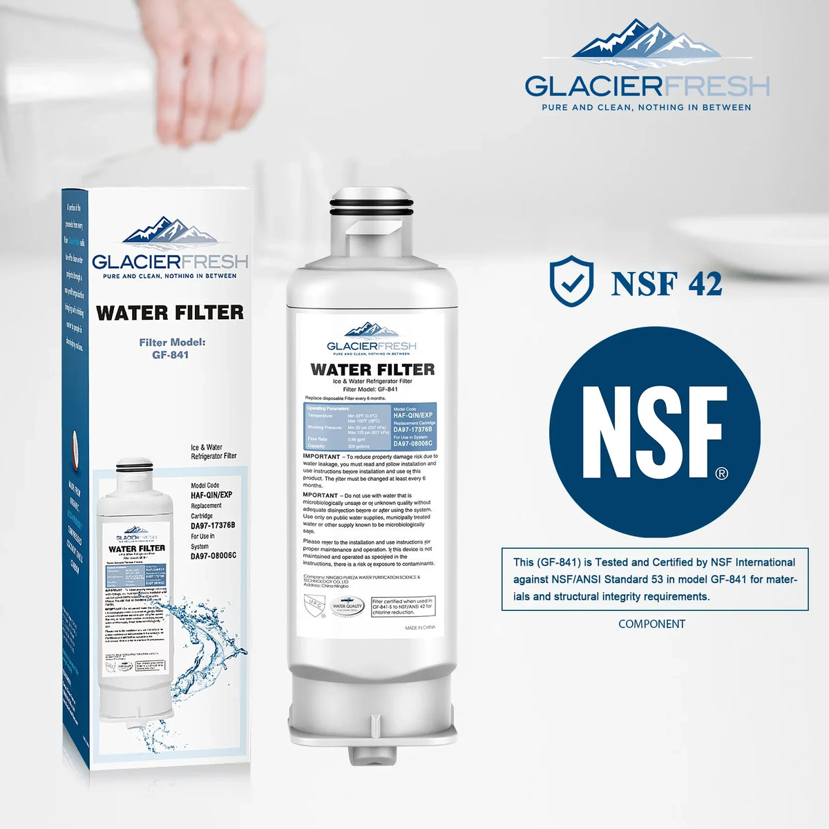 GLACIER FRESH DA97-17376B HAF-QIN Refrigerator Filtered Water Filter Replacement for HAF-QIN/EXP, DA97-08006C, RF23M8070SG, RF23M8070SR, RF23M8090SG, RF23M8090SR (6Pack)
