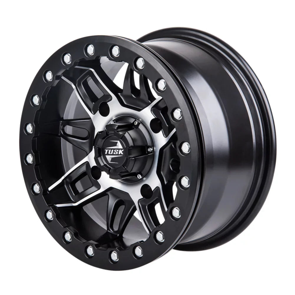 (4 Pack) 4/137 Tusk Wasatch Beadlock Rim 15x7 5.0 + 2.0 Machined/Black For CAN-AM Defender HD10 Pro XT 2020-2022