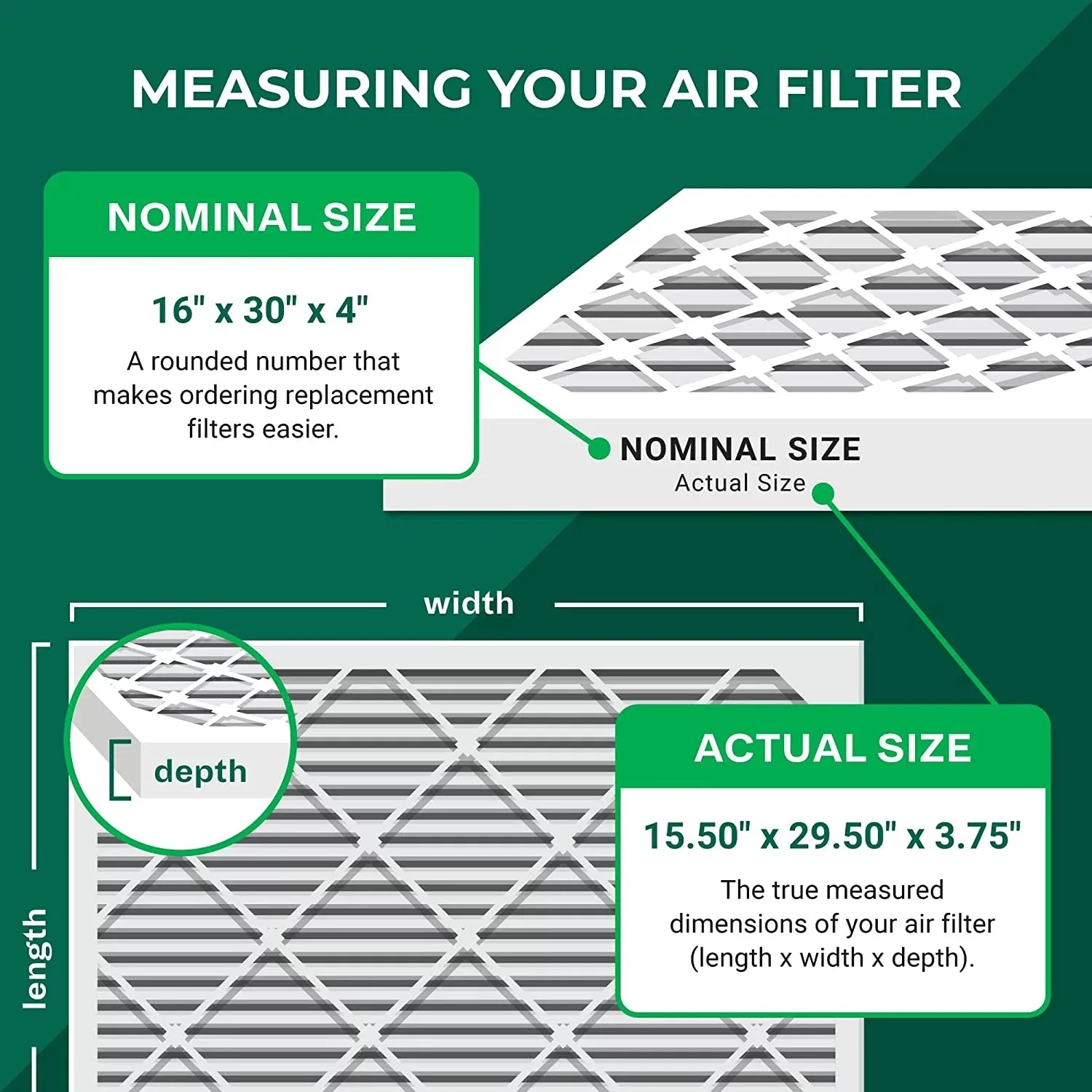 Filterbuy 16x30x4 MERV 13 Pleated HVAC AC Furnace Air Filters (6-Pack)