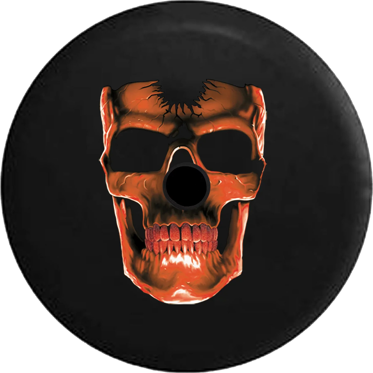 2018 2019 Wrangler JL Backup Camera 3D Cracked Grinning Skull Almost Glowing Orange Inferno Spare Tire Cover for Jeep RV 33 Inch