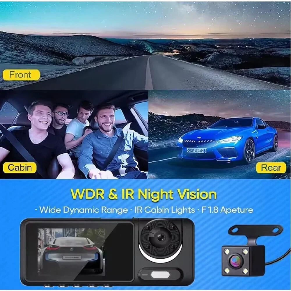 Paddsun HD 1080P Car Dual Lens Dash Cam Front/Rear/Inside Video Recorder Camera G-sensor