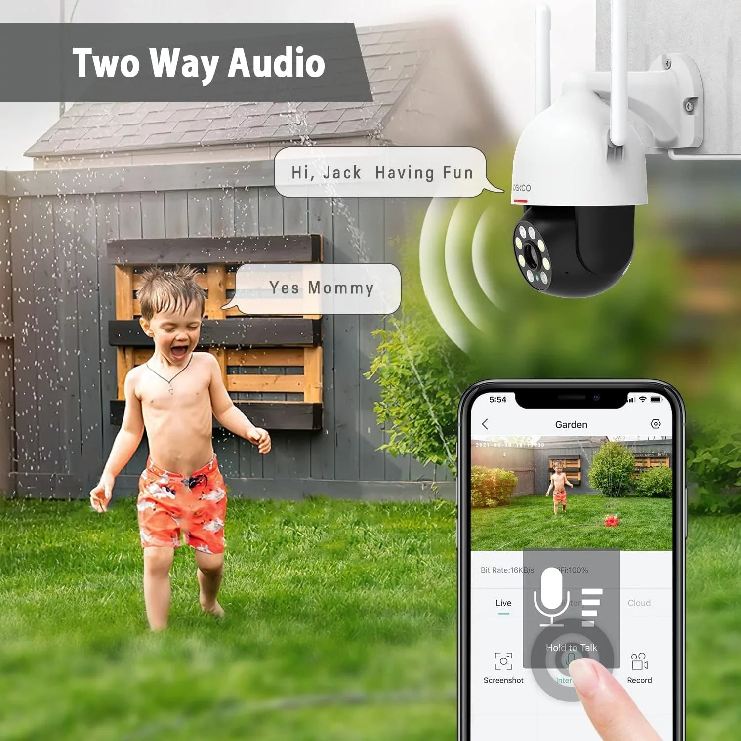 DEKCO Wired Security Camera with Spotlight, 2K WiFi Camera Night Vision 360° View, Waterproof Outdoor Camera, Surveillance Camera with PIR Motion Sensor, 2 Way Audio