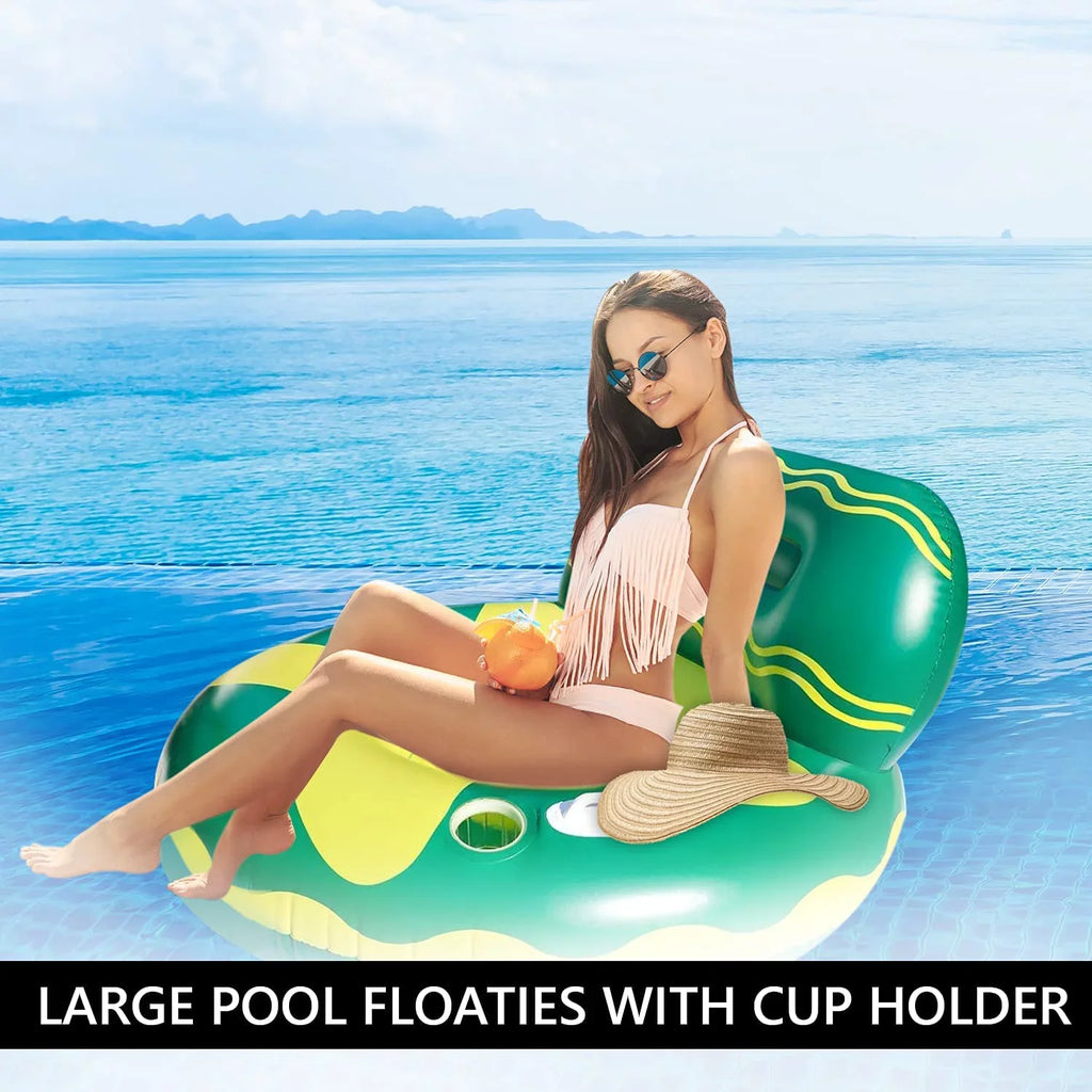 Harvio Two Handles Safe Pool Floating Chair for Adults -Green/Yellow