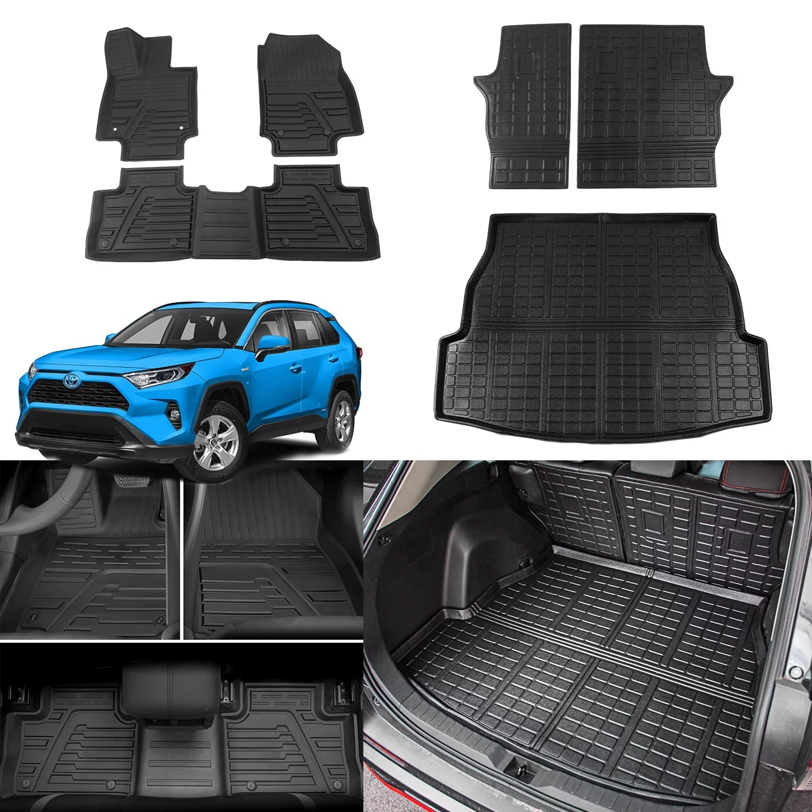 Fit 2019 2020 2021 2022 2023 Toyota Rav4 Floor Mats TPE Cargo Liner All Weather Rear Trunk Mat for Toyota Rav4 Accessories (Backrest Mats+Cargo Liner+Floor Mats)