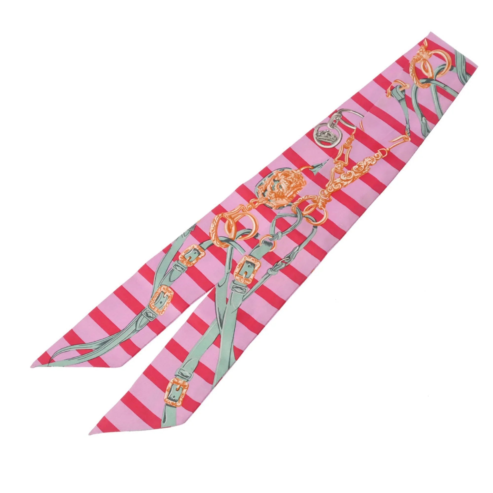 Pre-Owned HERMES Twilly BRIDES DE GALA Old Tag Pink/Red/Green - Women's 100% Silk Scarf Muffler (Fair)