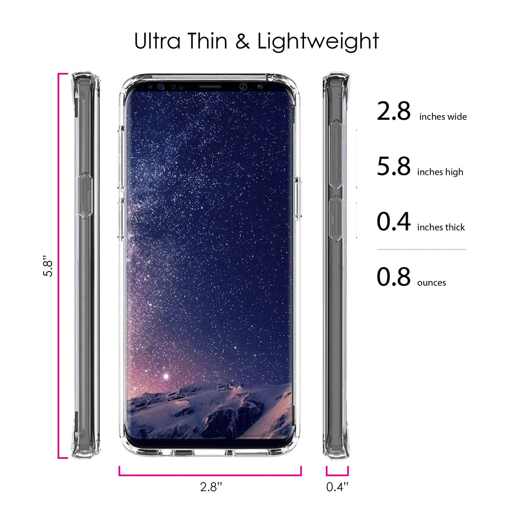 DistinctInk Clear Shockproof Hybrid Case for Samsung Galaxy S9 (5.8" Screen) - TPU Bumper, Acrylic Back, Tempered Glass Screen Protector - Faith, Hope & Love - Cross & Leaves