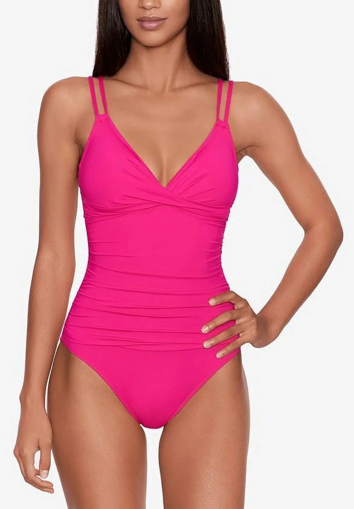 Ralph Lauren PASSIONFRUIT PINK Beach Club Double Strap One Piece Swimsuit, US 14