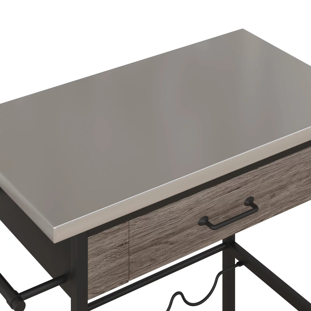 Novogratz Nora Multifunctional Kitchen Cart, Wine Rack and Pantry Storage, Stainless Steel and Black Metal, Brown