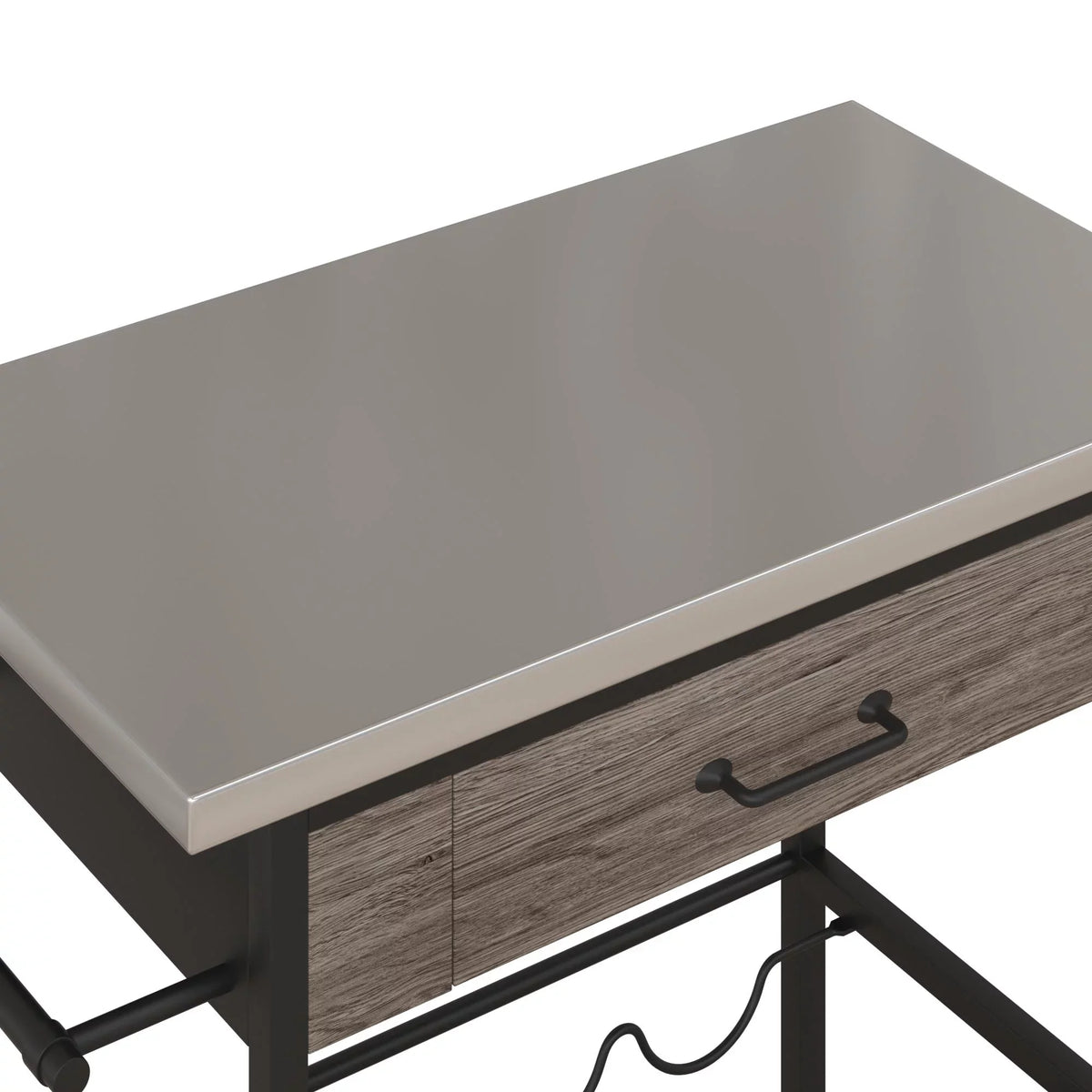 Novogratz Nora Multifunctional Kitchen Cart, Wine Rack and Pantry Storage, Stainless Steel and Black Metal, Brown