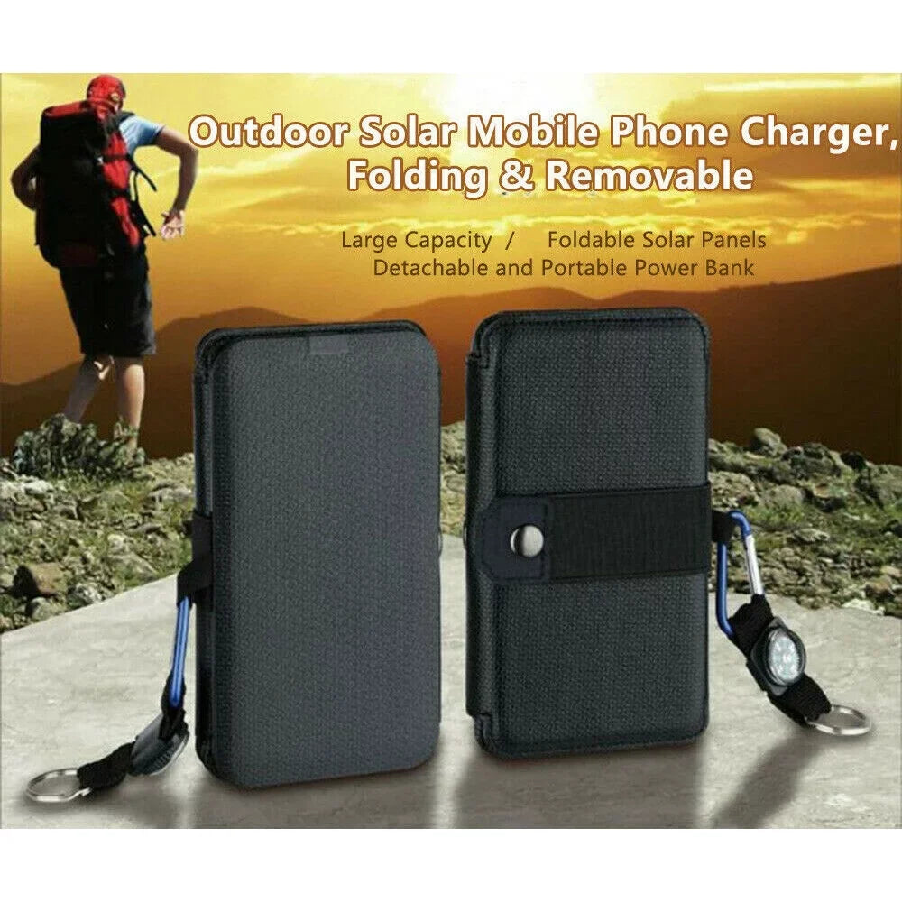 JLLOM Portable Solar Power Bank Mobile Phone Charger Panel Waterproof Outdoor Camping