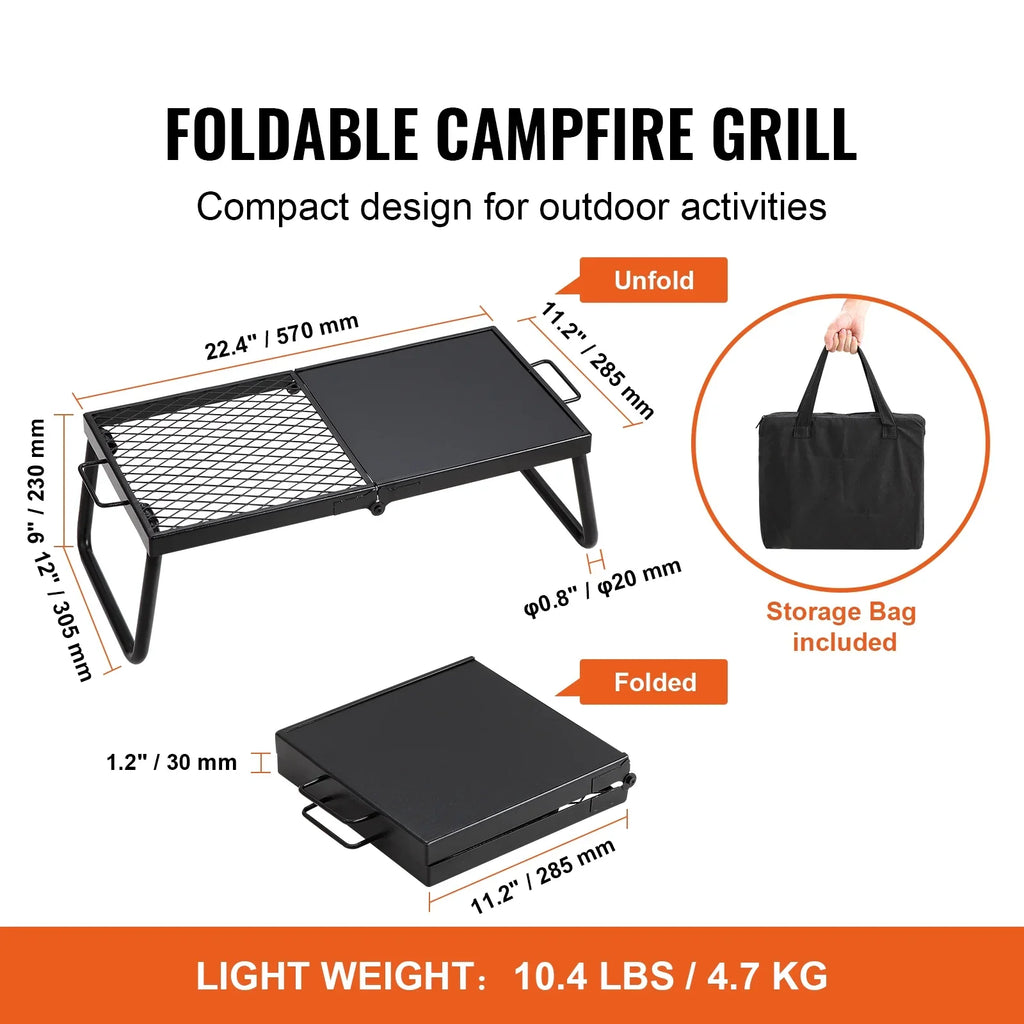 Folding Campfire Grill Portable Camping Fire Pit Steel Outdoor BBQ Picnic