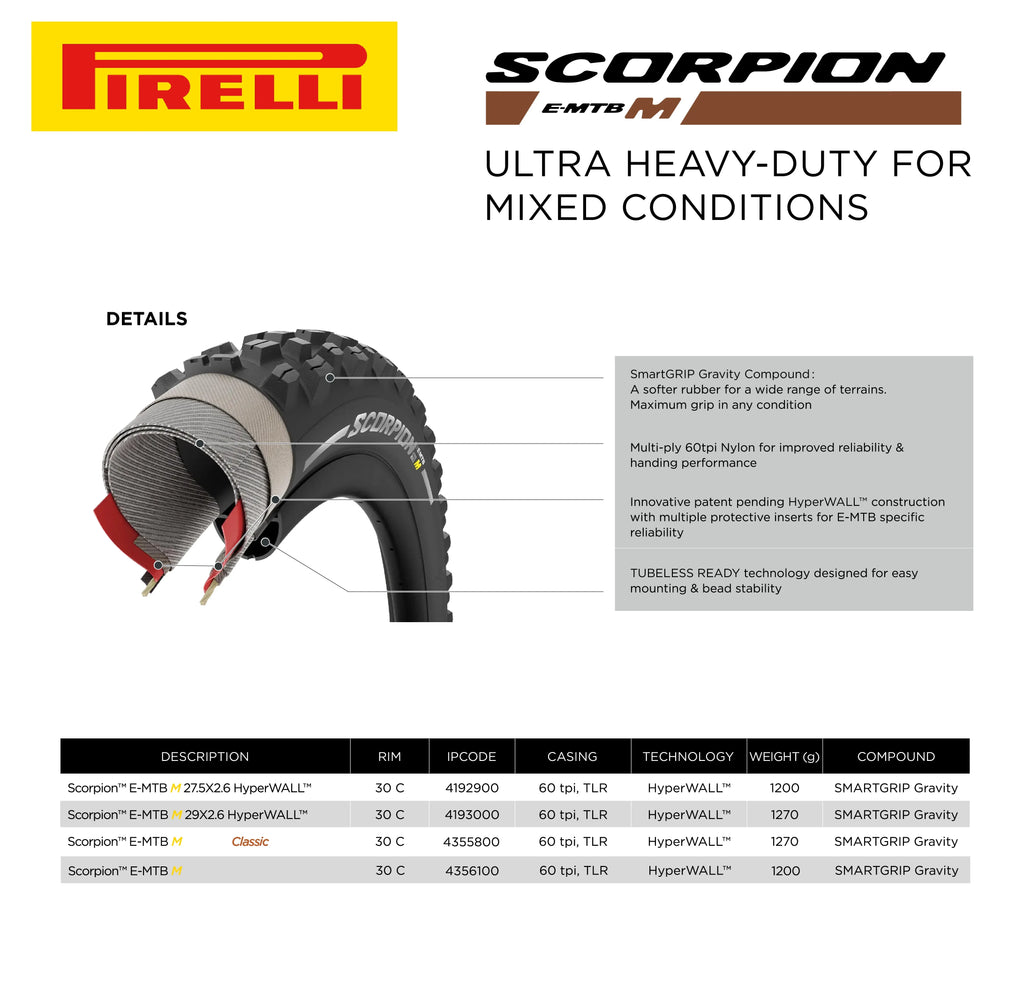 Pirelli Scorpion E-MTB M 27.5 x 2.6 Mountain Cycle Tire, Versatile E-Mountain Bike Tire for Trail and Enduro Use, Mixed Terrain, E-Bike MTB, Tubeless Ready Clincher TLR + SmarTUBE 23/32-622