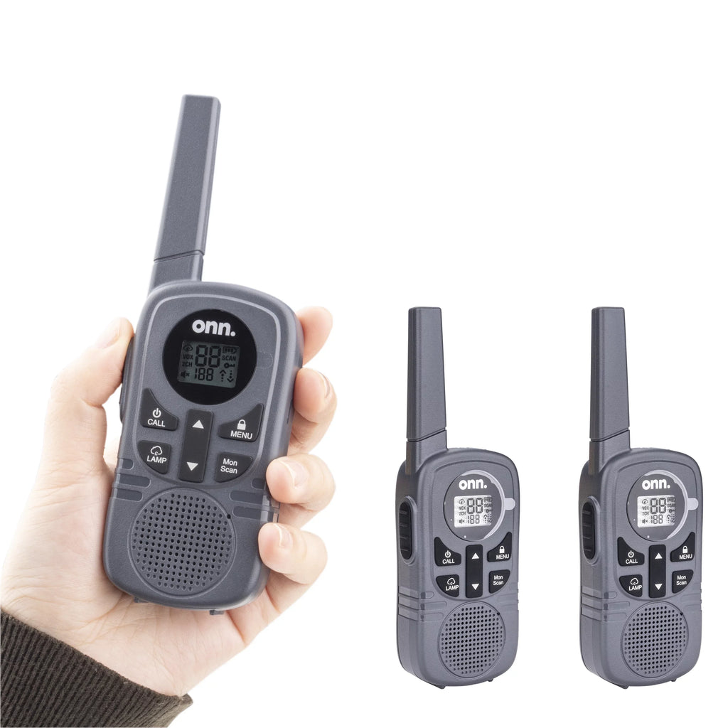 Onn. 16 Miles Walkie Talkies 2 pack with Two Way Radios, LED Light, 121 privacy Channels