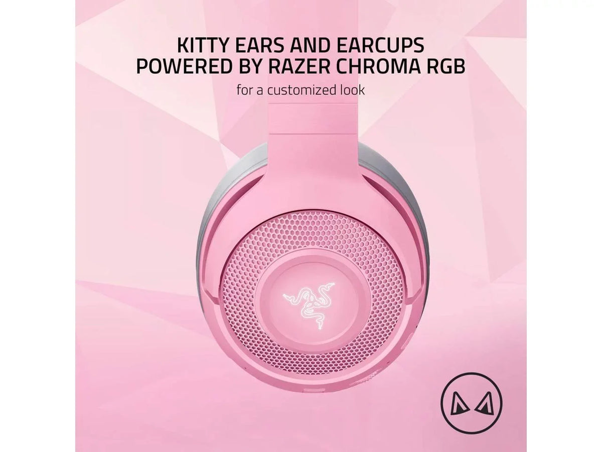 Razer Kraken BT Kitty Edition: Bluetooth 5.0-40ms Low Latency Connection - Custom-Tuned 40mm Drivers - Beamforming Microphone - Powered by Razer Chroma - Quartz Pink