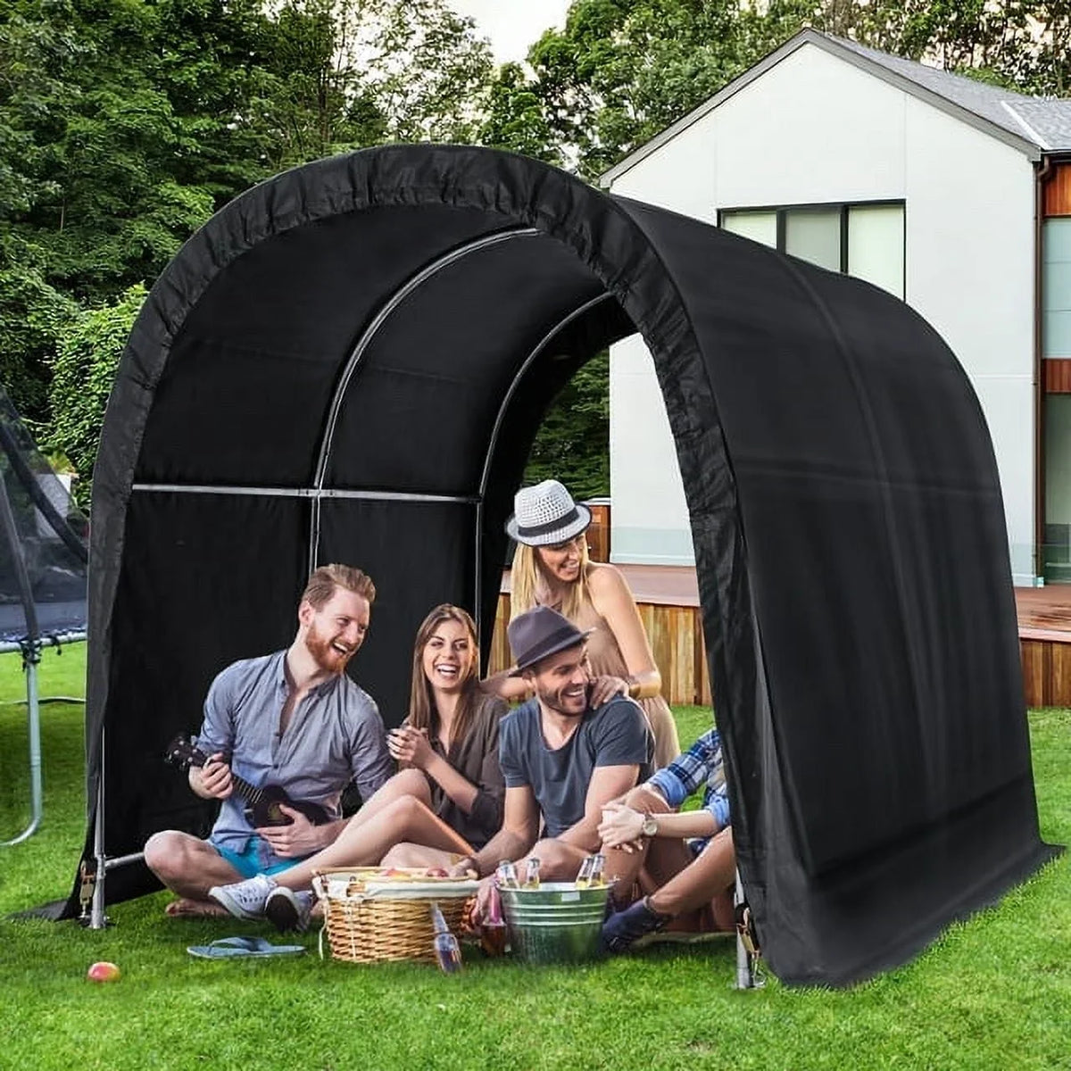 Hommow 7 FT x 8 FT Heavy Duty Storage Tent, Outdoor Tool Shed, Carport, Portable Garage for Patio, Garden, Black