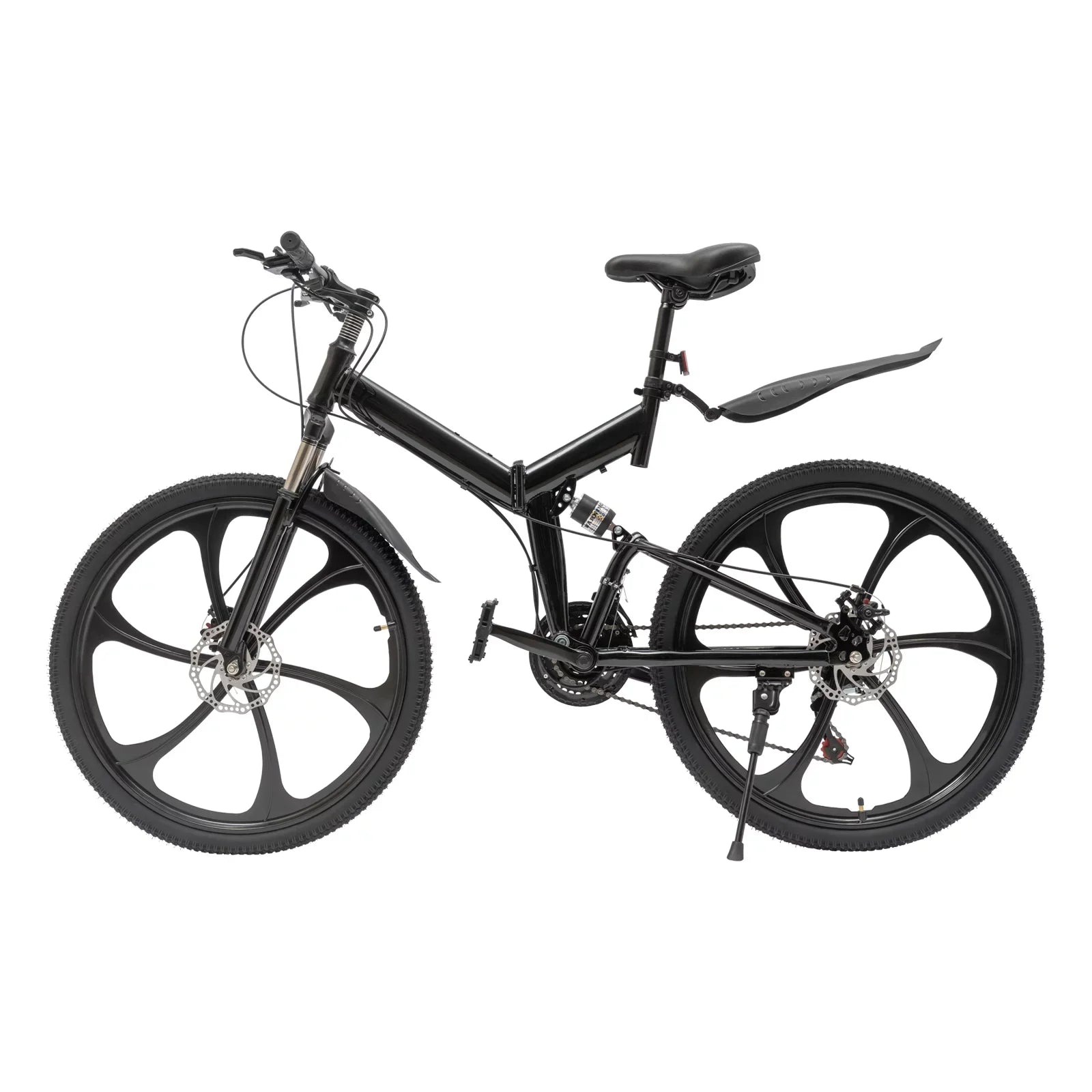 Folding Mountain Bike, 26" 21-Speed Height Adjustable Steel Frame Shifter City Two-wheeler for Men & Women Double Disc Brake Black